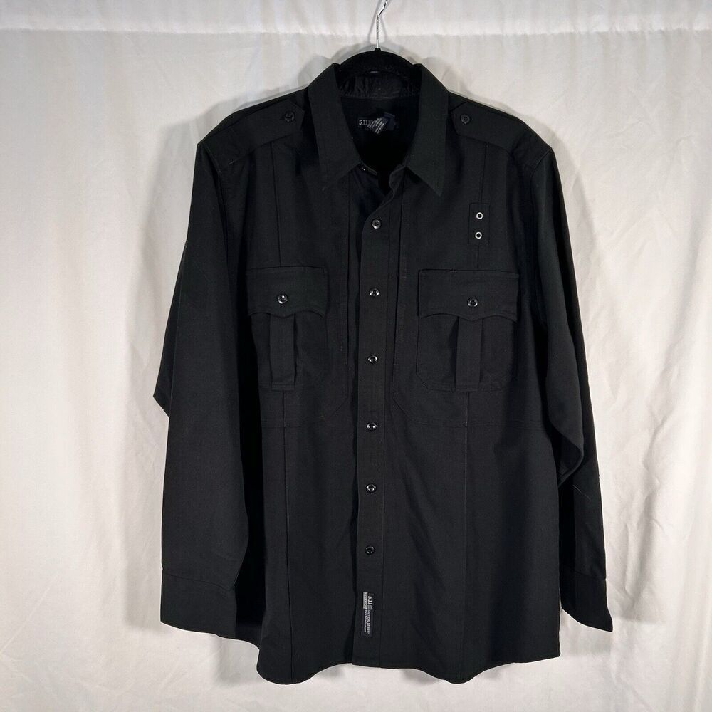 5.11 Tactical Series Shirt Men's Large 16.5 34 Black Zip Button Up Long Sleeve